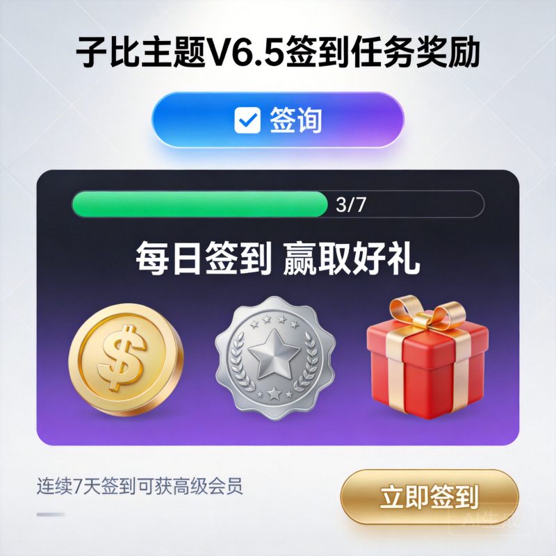 子比主题V6.5签到任务奖励-轩逸博客