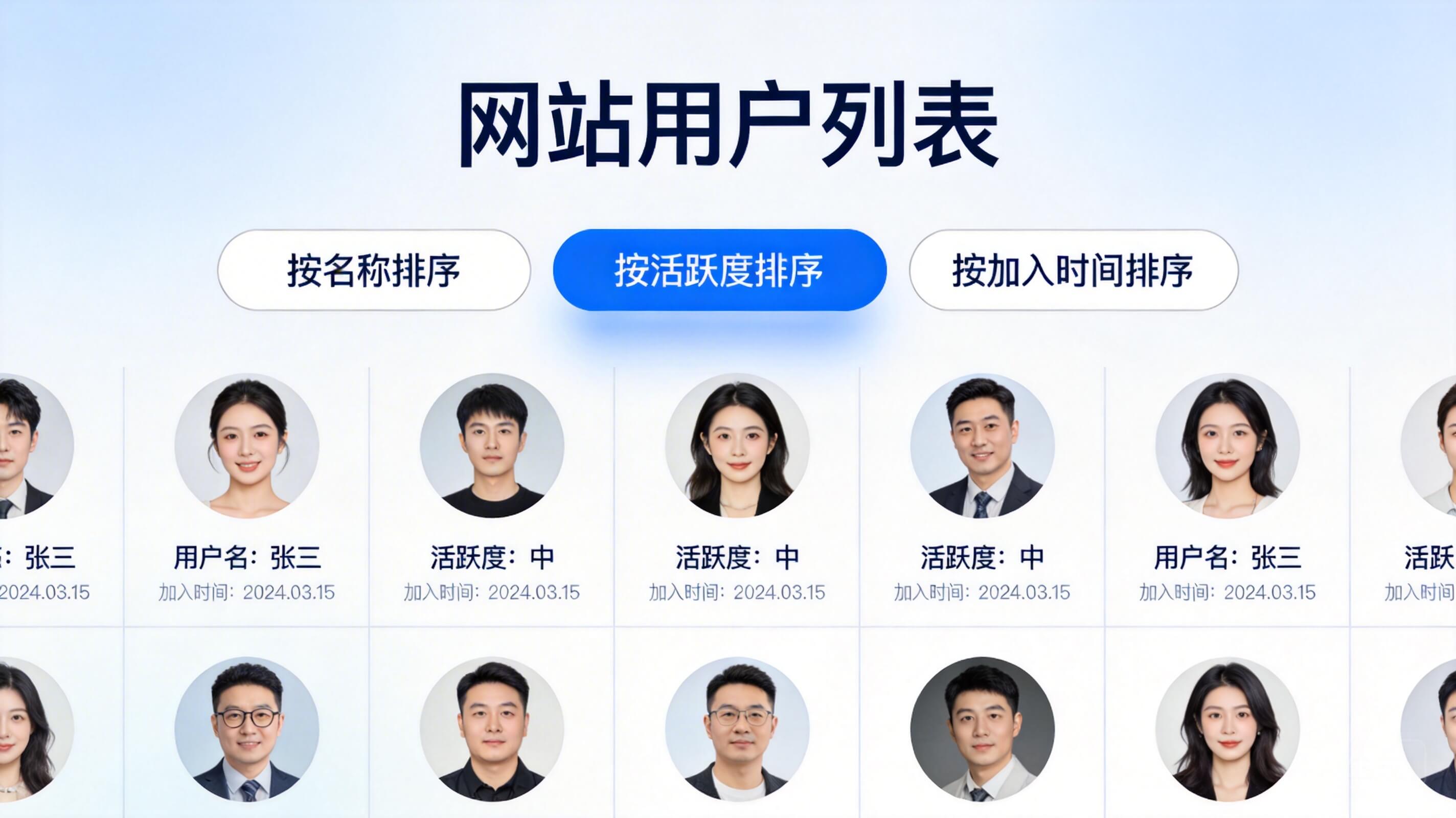 首页显示网站用户列表，多种排序方式-轩逸博客